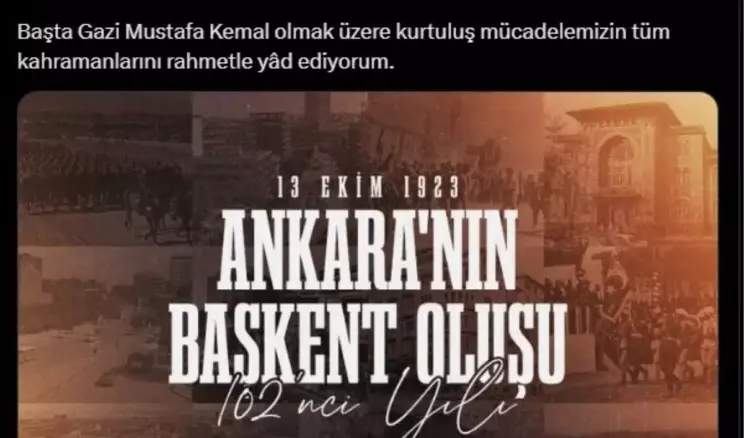 Cumhurbaşkanı Erdoğan, Ankara’nın Başkent İlan Edilişinin 102. Yılını Kutladı