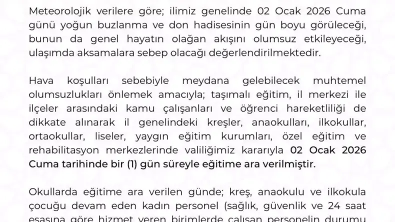 Kayseri’de Eğitime Buzlanma Nedeniyle Ara Verildi