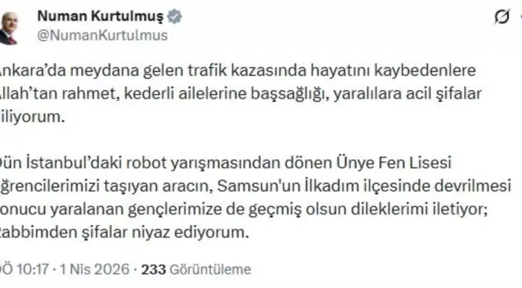 Kurtulmuş’tan Taziye Mesajı