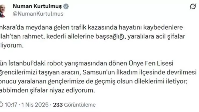 Kurtulmuş’tan Taziye Mesajı